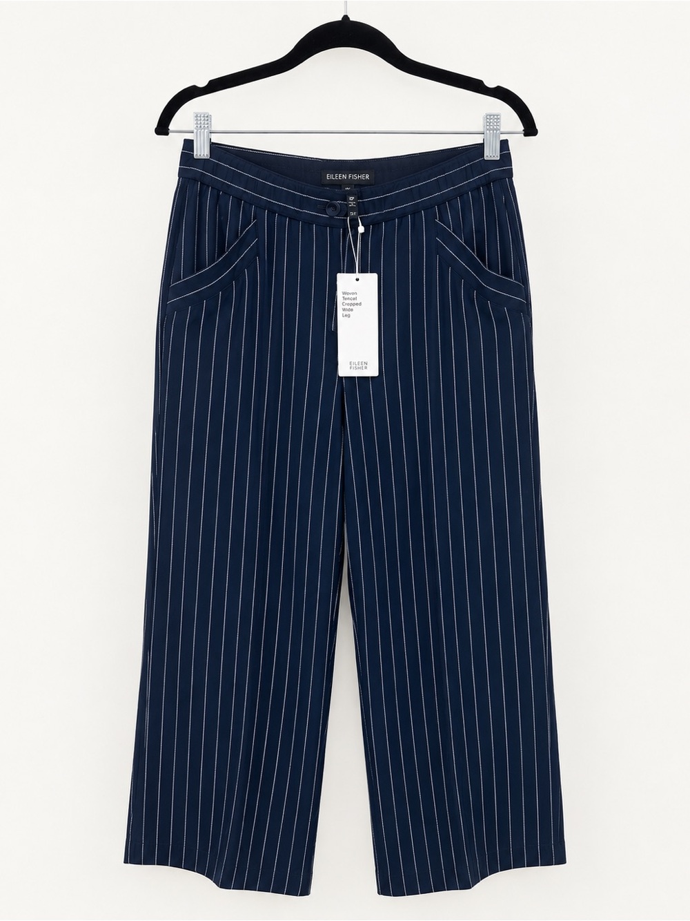 Eileen Fisher NWT Navy Pinstripe Wide Leg Pants Petite Small PS $238